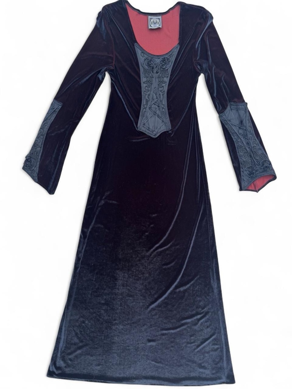 Cykxtees 90s y2k Black Velvet Gothic Maxi Dress iridescent Bodice corset vamp - Picture 4 of 7